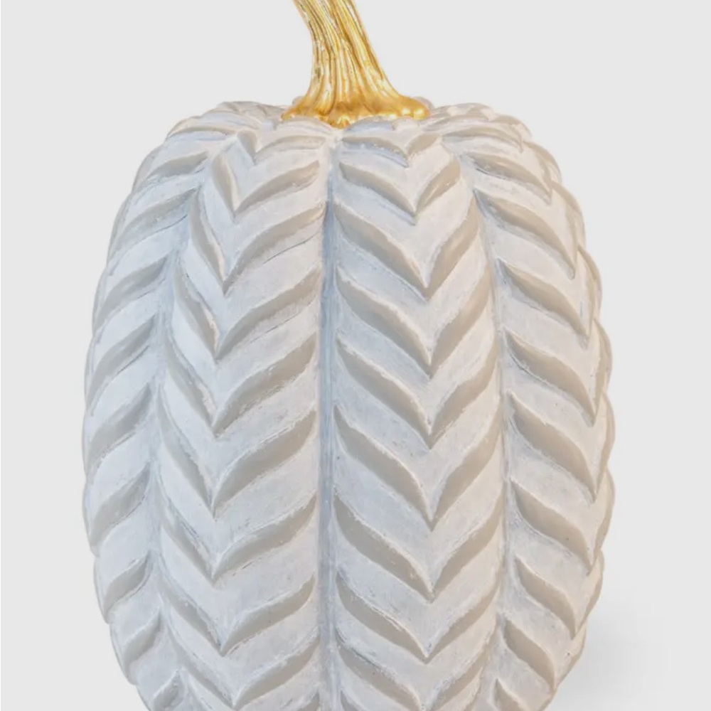 Elegant 7.5” White, Gold, Grey Chevron Fall Holiday Pumpkin Decor